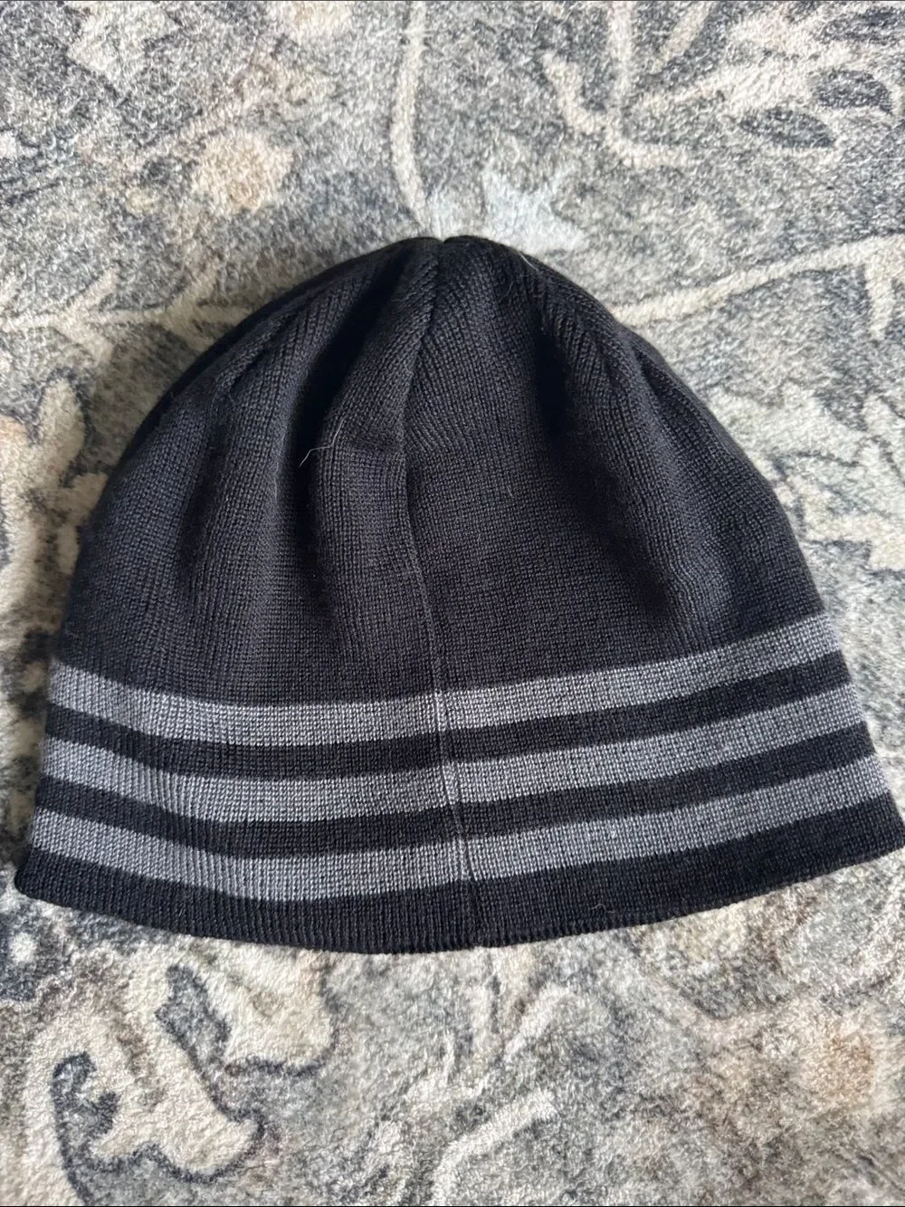 adidas Black Beanie with Gray Stripe Logo